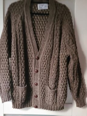 Vintage Glendalough Woolen Mills Ireland Brown Wool Cable knit Cardigan